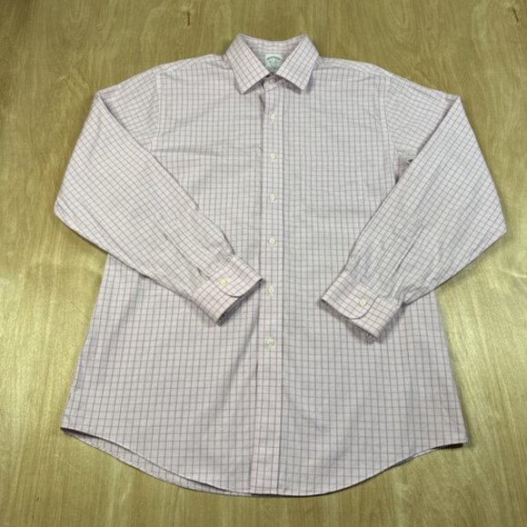 Brooks Brothers Dress Shirt Mens Size 16 /34 Pink Check Button Up Long Sleeve - Picture 1 of 5
